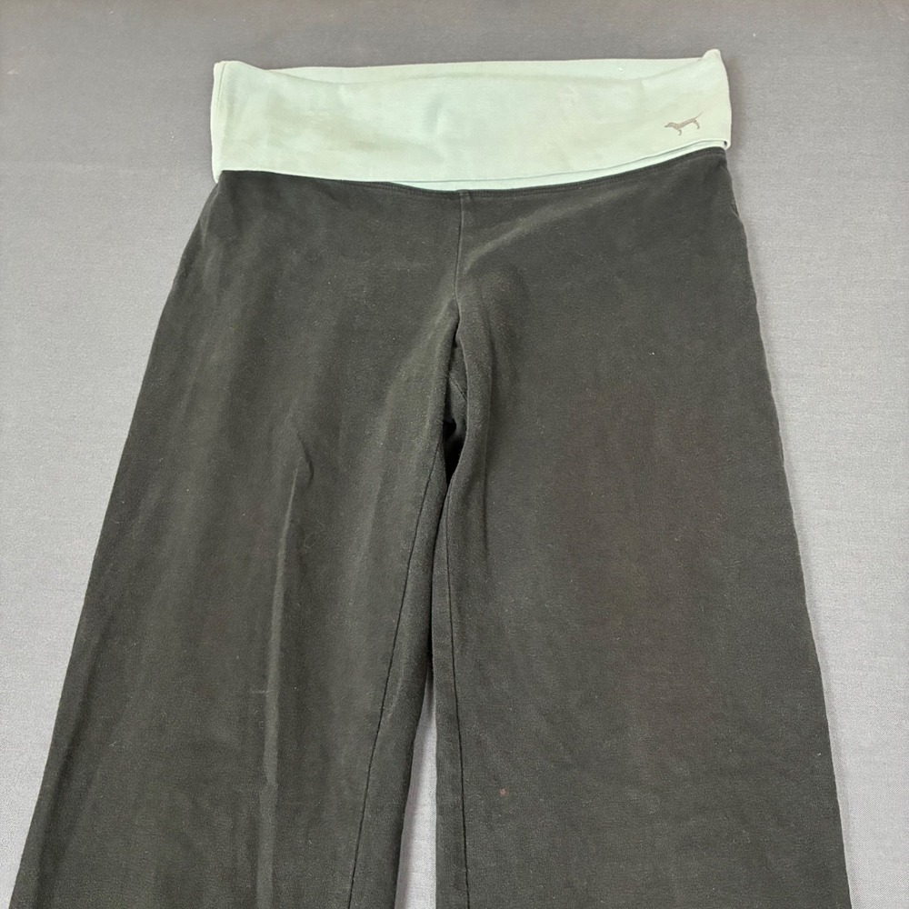 Y2K Pink Yoga Black Foldover Pants Leggings Mint Green Waistband Women's Size XS